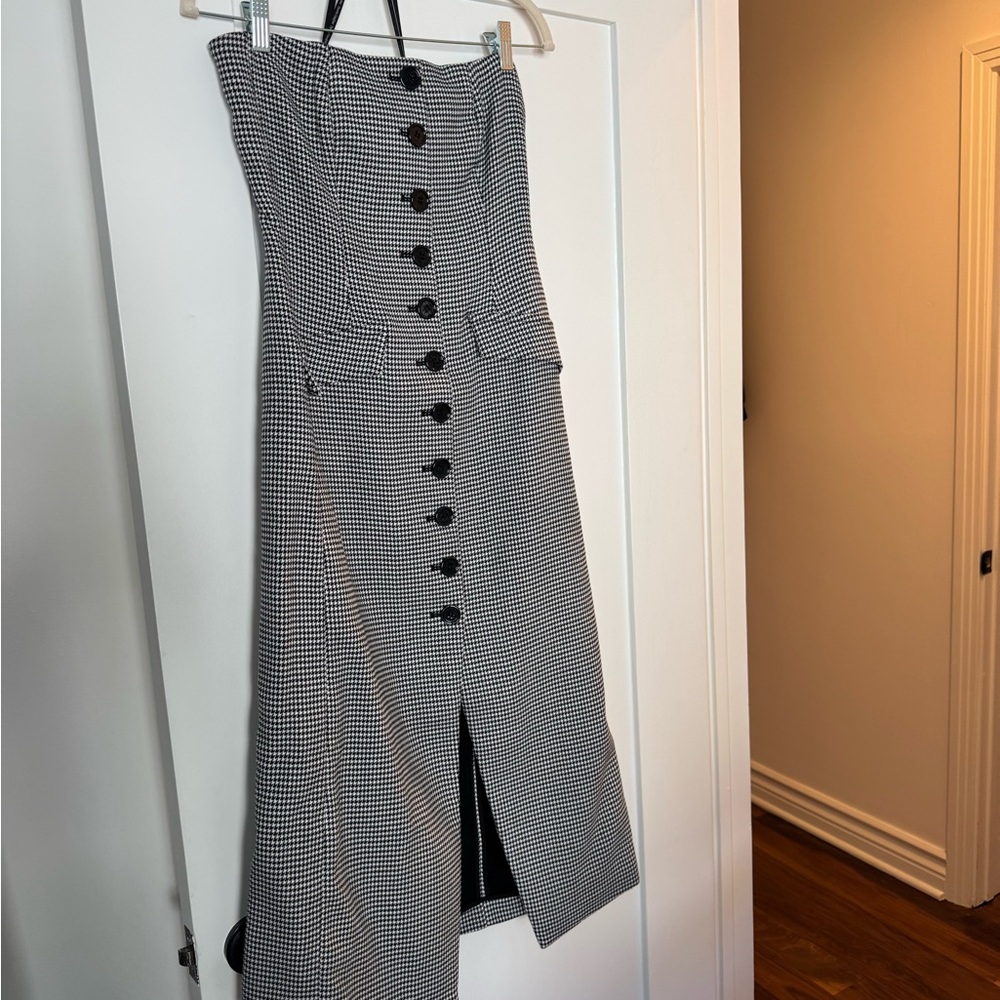 Favorite Daughter NWT Black and White Houndstooth Strapless Wool Dress
